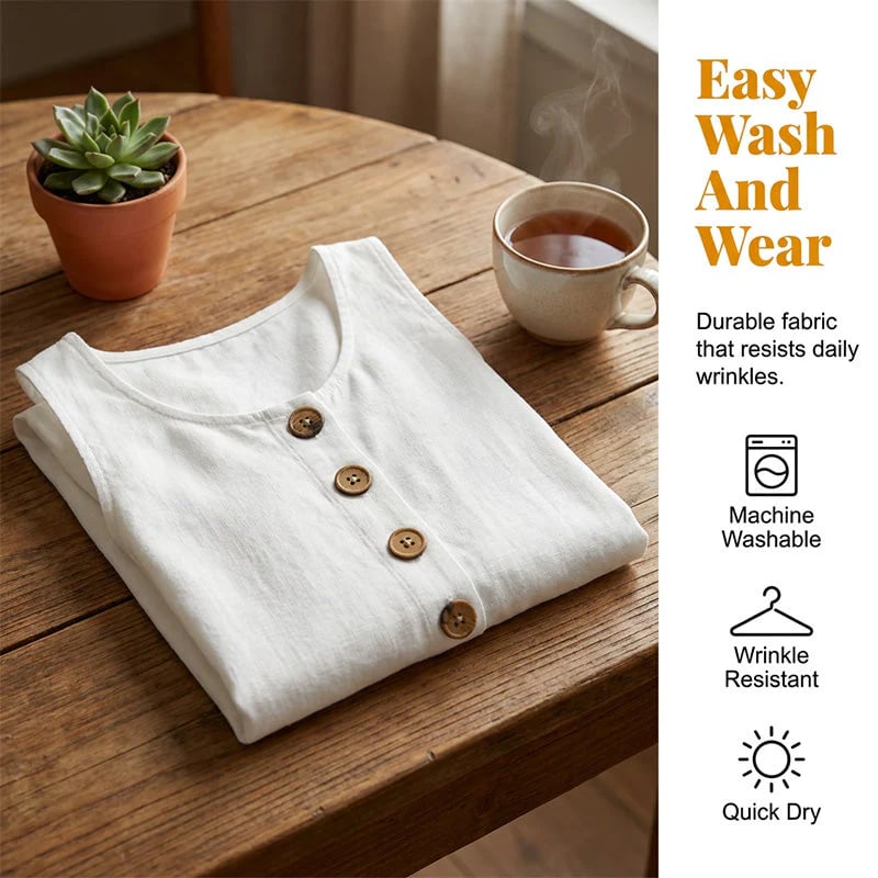 🌿🌿Women's Solid Color U-Neck Sleeveless Cotton Linen Dress - Lightweight, Breezy & Ridiculously Comfy 💛