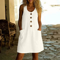 🌿🌿Women's Solid Color U-Neck Sleeveless Cotton Linen Dress - Lightweight, Breezy & Ridiculously Comfy 💛